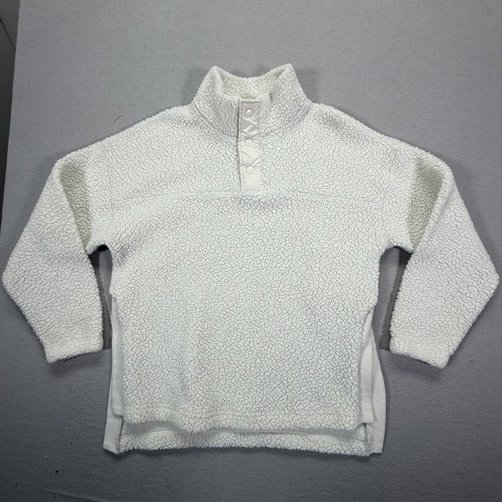 Old Navy Sherpa Fleece Pullover Womens M Good White Mock Neck Snap Button Cozy
